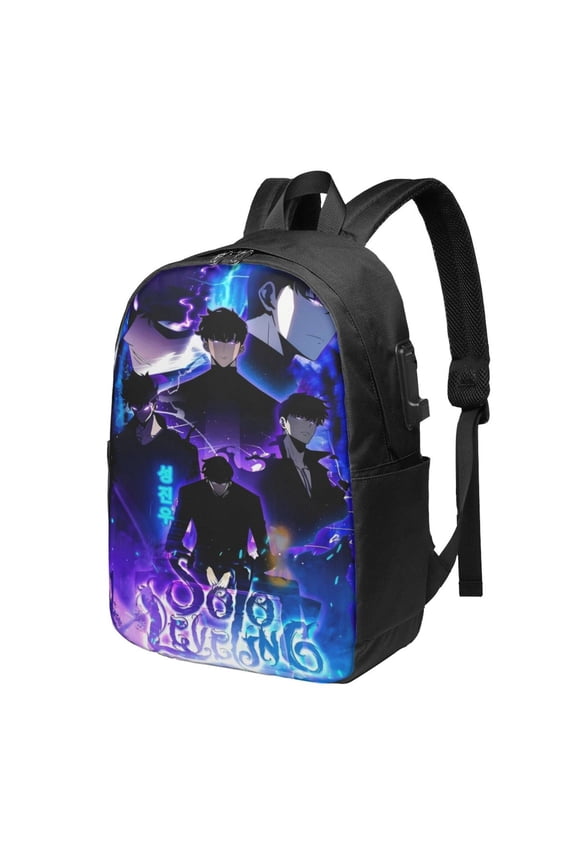 Solo Anime Leveling USB Backpack, Water Resistant Casual Daypack Fits Laptop With Usb Charging Port,17 In Bookbag