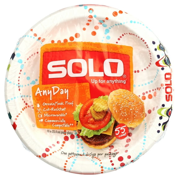 Solo Any Day Paper Dinner Plates, 10", 55 Count