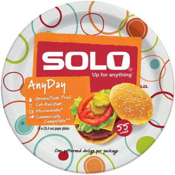 Solo Any Day Paper Plates, 10" Patterns May Vary (Pack of 32)