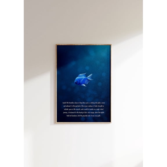 Solo Blue Depths Fish Beach House Decor Calming Neutral Ocean Print Minimalist Unframed Paper Poster 8x10in