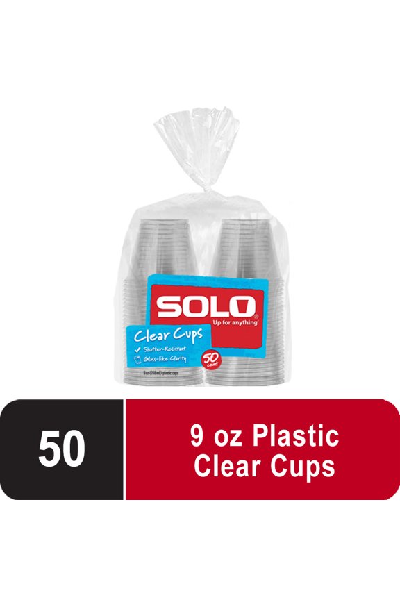 Party Disposable Plastic Cups, Clear, 9 oz, 50 Count
