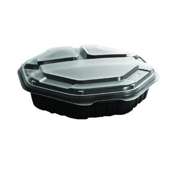 Solo Cup Octaview Plastic Hinged Lid Container 3Comp Tear Lid 9 in. 2-50 - Black
