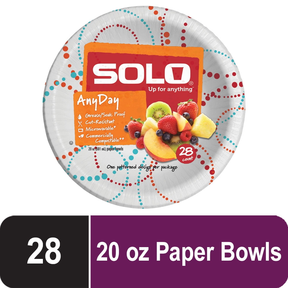 Solo Disposable Paper Bowls, 20oz, 28 Count 