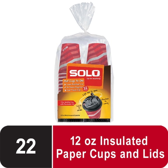 Solo Disposable Paper Hot Cups, 12oz, 22 count