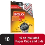 Solo Disposable Paper Hot Cups with Reclosable Lid, 16oz, 10 Count
