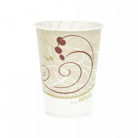 Solo Drinking Cup, Wax Coated Paper, 9 oz., Symphony Print, 100 Count