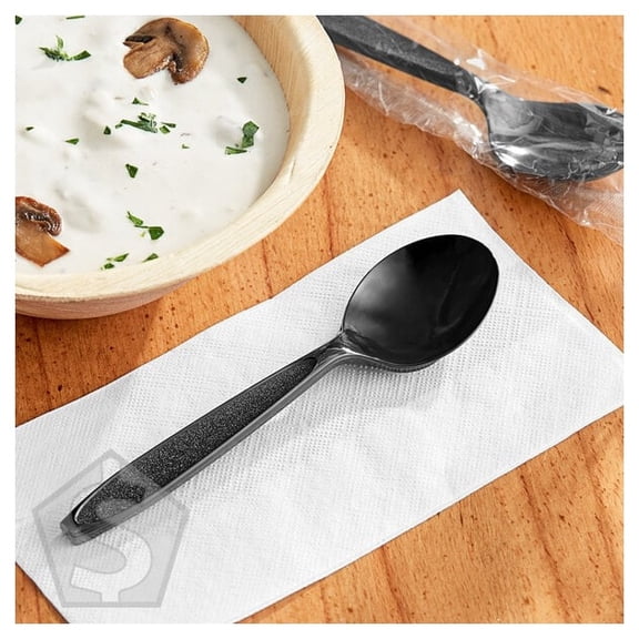 Solo Impress Individually Wrapped Heavy Weight Black Plastic Soup Spoon - 1,000/Case