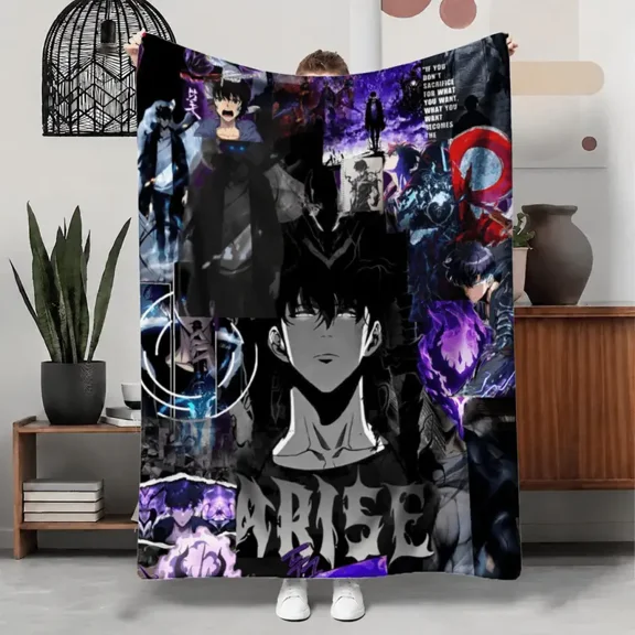 Solo Leveling Anime Character Collage Print Flannel blanket Machine washable Soft Soft textile Suitable for all seasons Nap blanket