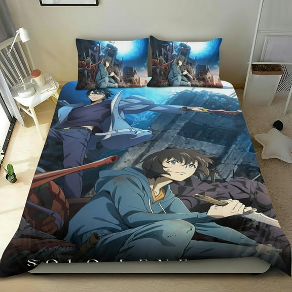 Solo Leveling Comforter Set 3 Piece Bedding Set Cute Duvet Cover Sets Super Soft Teens Bedding Set Kids Bedroom Gifts,1 Duvet Cover with 2 Pillowcases Twin
