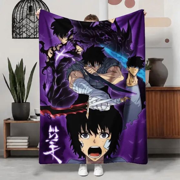 Solo Leveling Flannel Fleece Blanket, Soft Cozy Throw for Couch Sofa Bed Bedroom, Lightweight Warm Room Decor, Birthday Christmas Gift for Fans