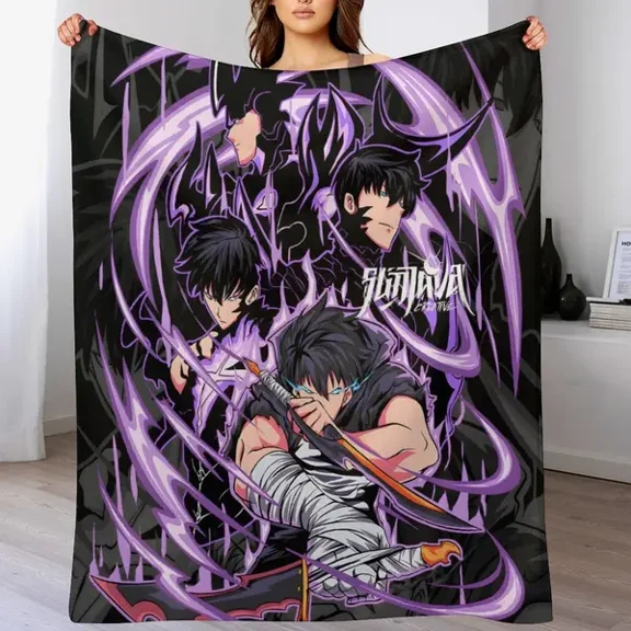 Solo Leveling Flannel Fleece Throw Blanket, Soft Cozy Lightweight Blanket for Couch Sofa Bed Bedroom Dorm, Warm Home Decor, Birthday Christmas Gift for Fans
