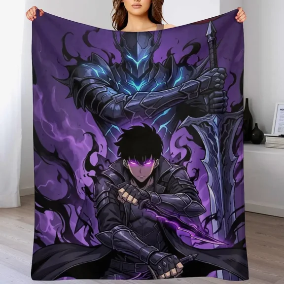 Solo Leveling Igris Shadow Soldier Cartoon Flannel Fleece Blanket - Soft, Warm Anime Throw for Couch, Bed - Blanket Gifts, Home Decor Essential, Cartoon Flannel Blanket