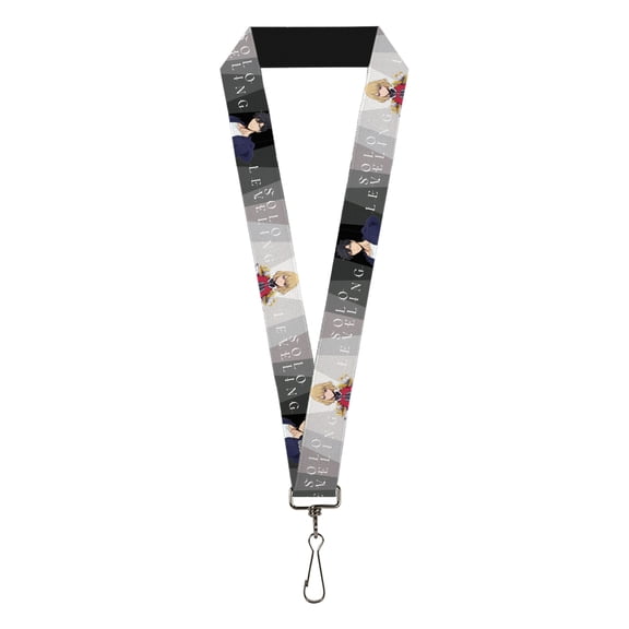 Solo Leveling Lanyard, Solo Leveling Jinwoo and Hae In Poses and Logo Grays White, Elastic