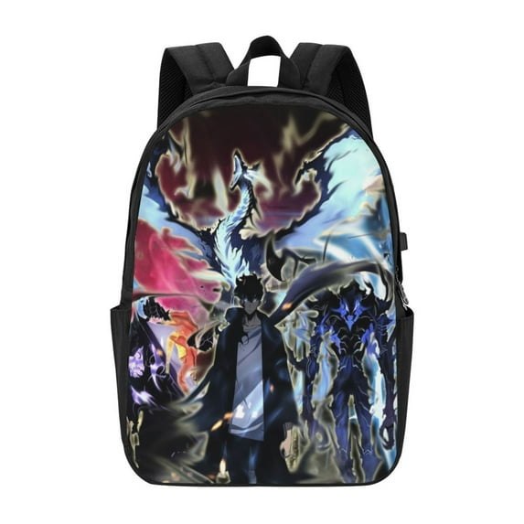 Solo Leveling Laptop Backpack, Water Resistant Daypack Backpack, Extra Large Travel Backpack, Computer Backpack With USB Port, 17x12x6.5 Inch