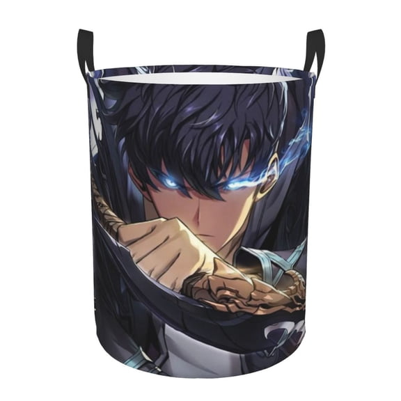 Solo Leveling Laundry Basket Circular Laundry Hamper Dirty Clothes Storage Bucket Toy Organizer With Handles For Bedroom Bathroom College Dorm Medium