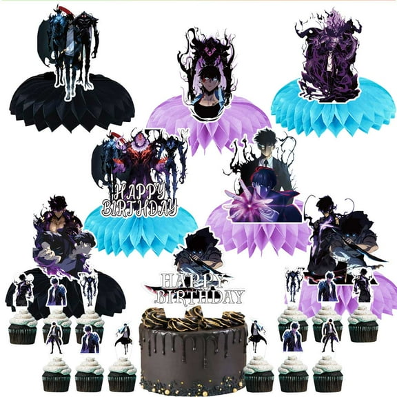 Solo Leveling Party Decor Supplies Honeycomb Centerpieces Table Toppers Cake Toppers Decorations for Birthday