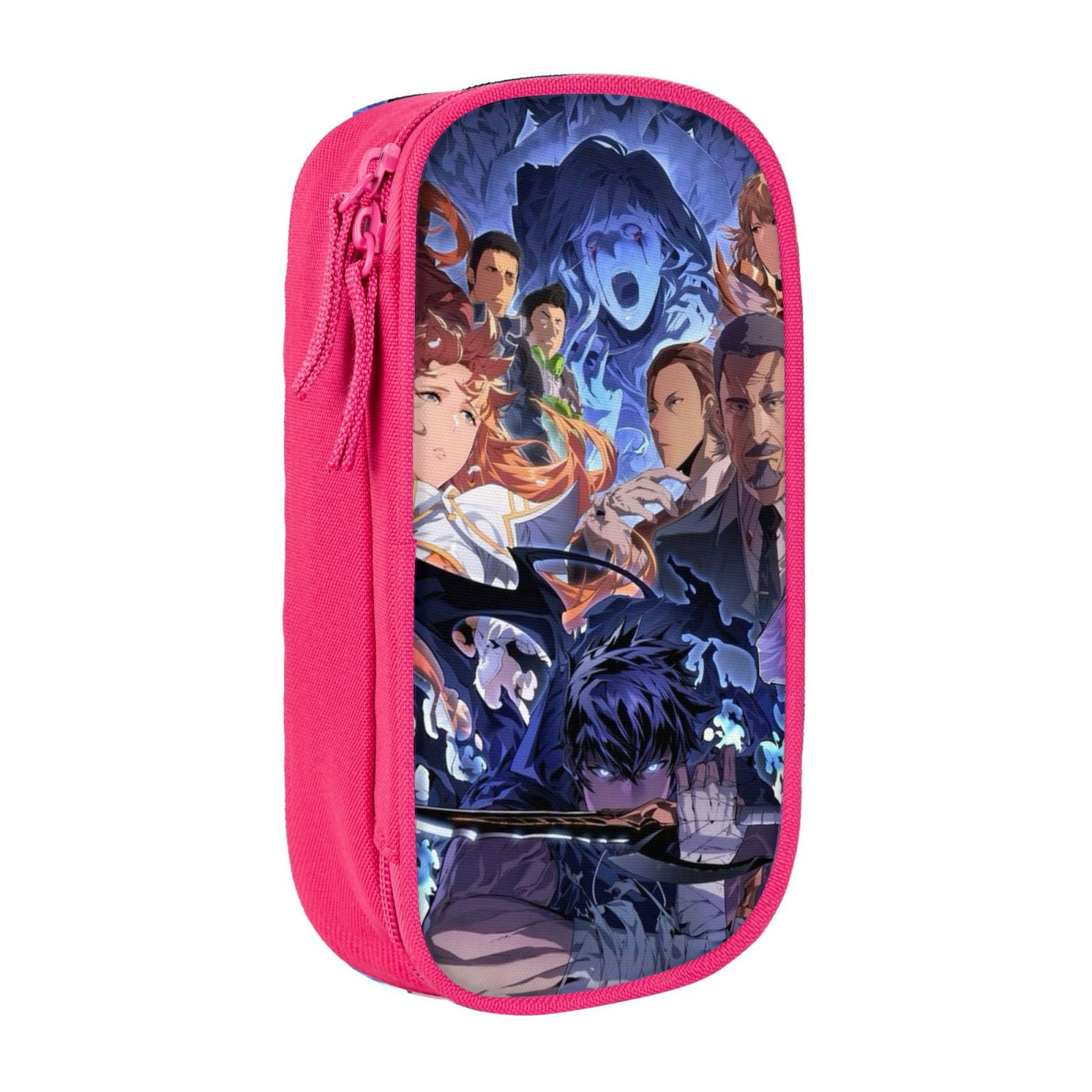Solo Leveling Pencil Case Large Capacity Pencil Pouch Pen Bag Office Stationery Organizer Travel Makeup Bag Pink