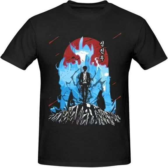 Solo Leveling Shirt Men's Pure Cotton T-Shirts O Neck Jin Woo Sung Tees Short Sleeve Clothing
