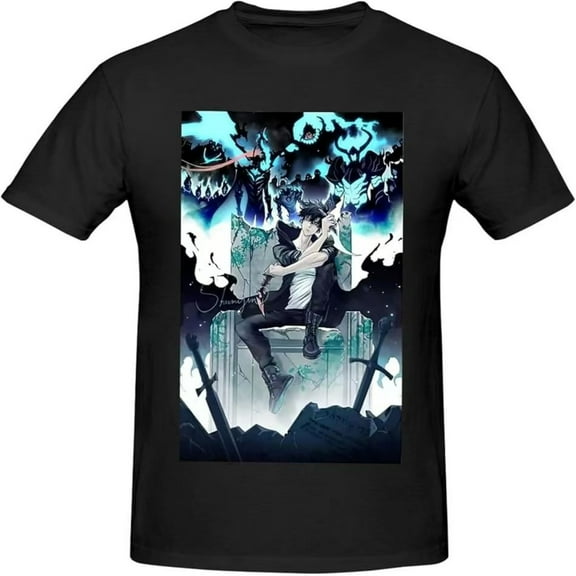 Solo Leveling Shirt Men's Pure Cotton T-Shirts O Neck Jin Woo Sung Tees Short Sleeve Clothing