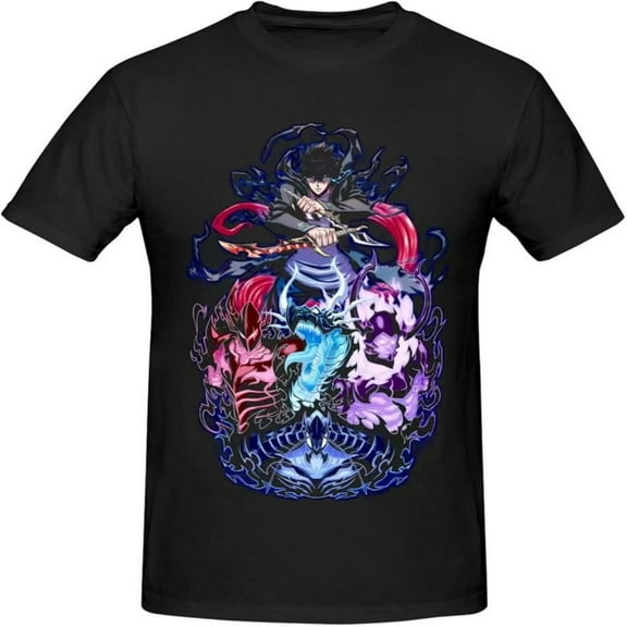 Solo Leveling Shirt Men's Pure Cotton T-Shirts O Neck Sung Jin Woo Tees Short Sleeve Clothing