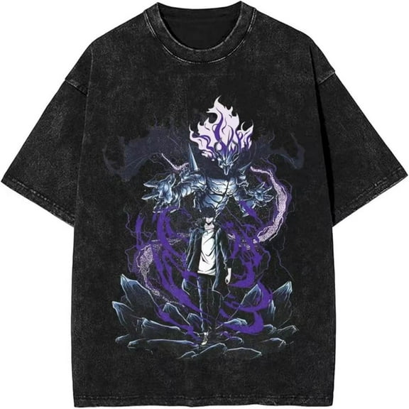 Solo Leveling Shirt Men's Pure Vintage Cotton T-Shirts O Neck Jin Woo Sung Tees Short Sleeve