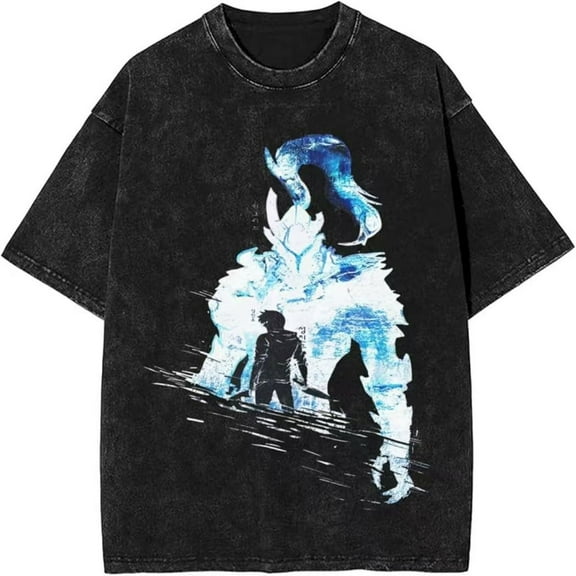 Solo Leveling Shirt Men's Pure Vintage Cotton T-Shirts O Neck Jin Woo Sung Tees Short Sleeve