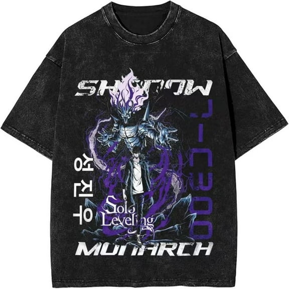 Solo Leveling Shirt Men's Pure Washed Cotton O Neck Sung Jin Woo T-Shirt