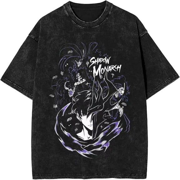 Solo Leveling Shirt Men's Pure Washed Cotton O Neck Sung Jin Woo T-Shirt