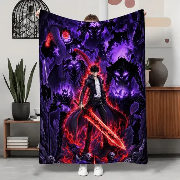 Solo Leveling Soft Cozy Flannel Blanket, Lightweight Fleece Throw for Couch Sofa Bed Bedroom Dorm, Warm Home Decor, Birthday Christmas Gift for Fans