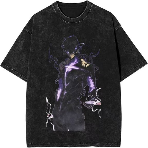 Solo Leveling Sung Jin Woo Graphic T-Shirt Anime Unisex Tee Vintage Cotton Short Sleeved Loose Tops