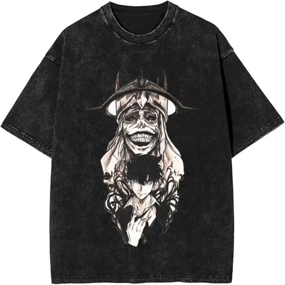 Solo Leveling Sung Jin Woo Graphic T-Shirt Anime Unisex Tee Vintage Cotton Short Sleeved Loose Tops