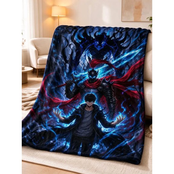 Solo Leveling Sung Jin-Woo Shadow Monarch Flannel Blanket, Igris Shadow Army Anime Throw Blanket, Soft Plush Blanket for Bedroom Sofa, Gift for Solo Leveling Fans