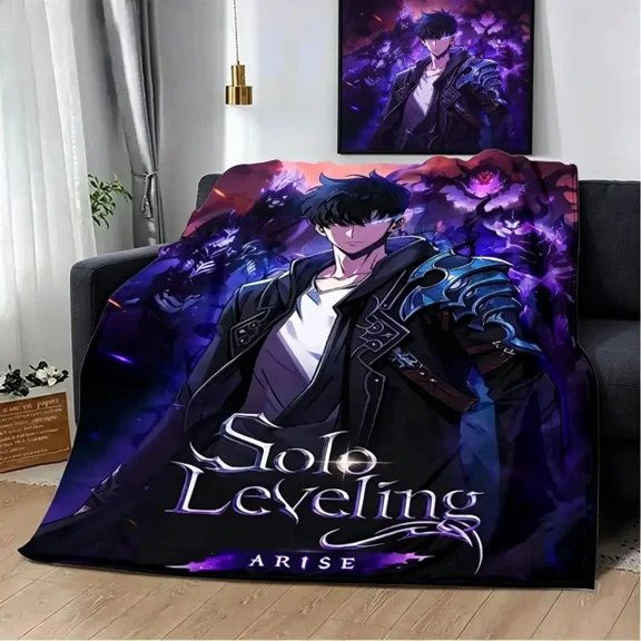 Solo Leveling Sung Jinwoo Shadow Monarch Anime Flannel Throw Blanket - 1-Piece, 40 – 56 In, Crisp Printing, Ultra Soft, Fine Tight Stitching, Durable, All Seasons, Machine Washable