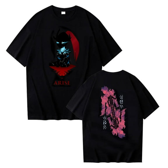 Solo Leveling T-shirt Unisex Anime Print Casual Short Sleeve Jin-Woo Sung T-shirt Vintage Washed T-shirt