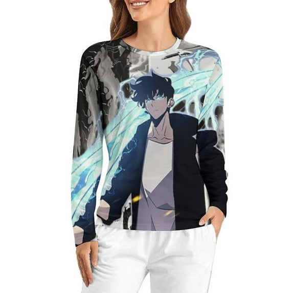 Solo Leveling Women’s Pajama Top 3D Digital Print Sleepwear Trendy Crewneck Pullovers Long Sleeve Shirts L