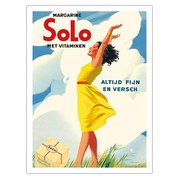 Solo Margarine - Met Vitaminen (With Vitamins) - Altijd Fijn en Versch (Always Nice and Fresh) - Vintage Advertising Poster c.1937 - Bamboo Fine Art 290gsm Paper (Unframed) 12x16in