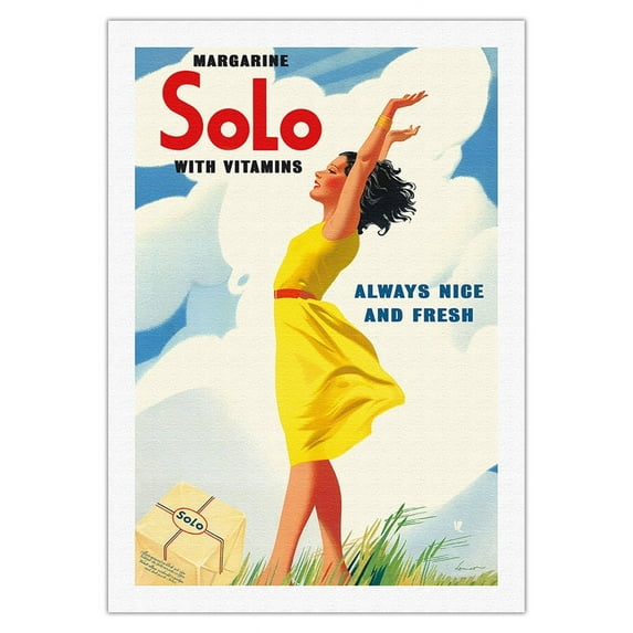 Solo Margarine - With Vitamins - Always Nice and Fresh - Vintage Advertising Poster c.1937 - Fine Art Rolled Canvas Print 27in x 40in