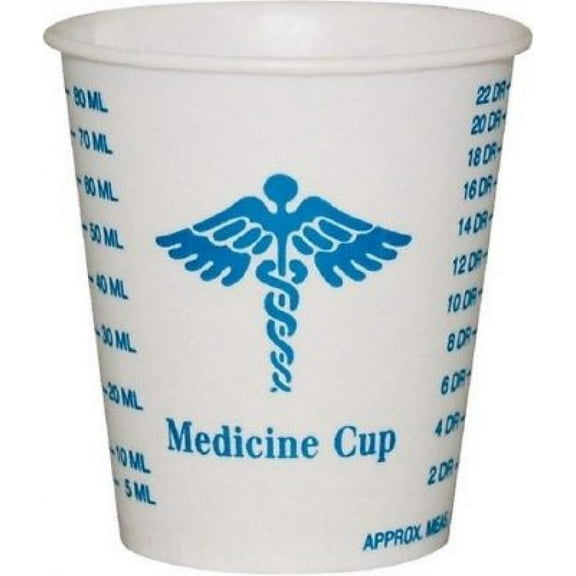 Solo Medicine Cup, Wax Coated Paper, Graduated, 3 oz., Medical Print, 100 Count