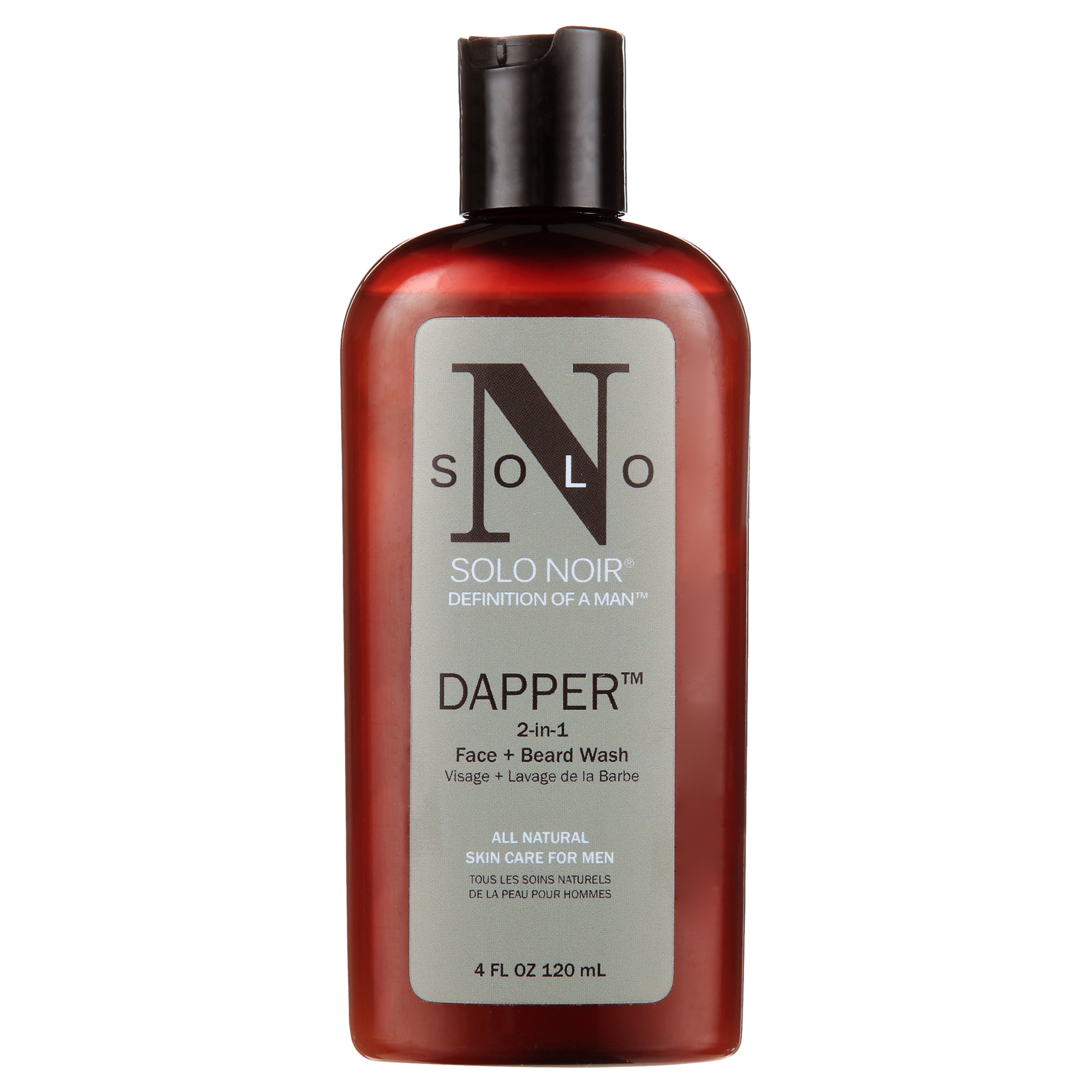 Solo Noir Men's DAPPER 2 -in-1 Face + Beard Wash with All-Natural Aloe Vera & Tea Tree Oil, 4 fl oz