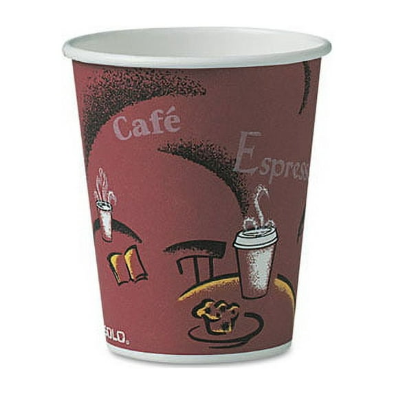 Solo Paper Hot Drink Cups In Bistro Design, 10 Oz, Maroon, 300/carton