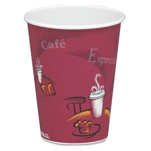 Solo Paper Hot Drink Cups In Bistro Design, 8 Oz, Maroon, 50/pack | Bundle of 2 Packs
