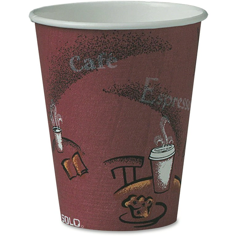 Paper Hot Drink Cups in Bistro Design, 8 oz, Maroon, 50/Pack Paper Hot Drink Cups in Bistro Design, 8 oz, Maroon, 50/Pack