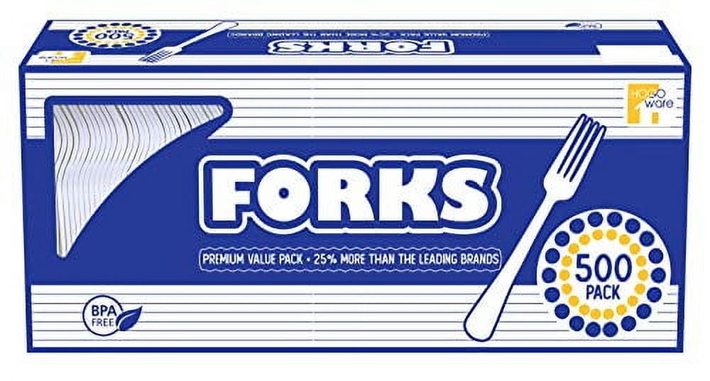 Solo Plastic, Disposable Utensils Bulk Set | Plastic-Ware Cutlery, 500 Pieces, for Dinner Party, Serving Wedding Cake, Pie & Desserts Forks, White Forks