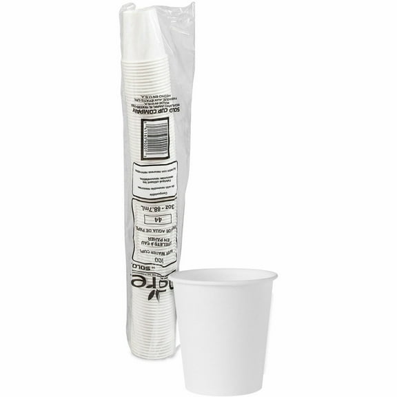 Solo, SCC442050, Treated Paper Water Cups, 100 / Pack, White, 3 fl oz