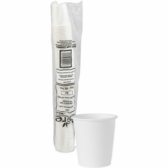Solo, SCC442050, Treated Paper Water Cups, 100 / Pack, White, 3 fl oz