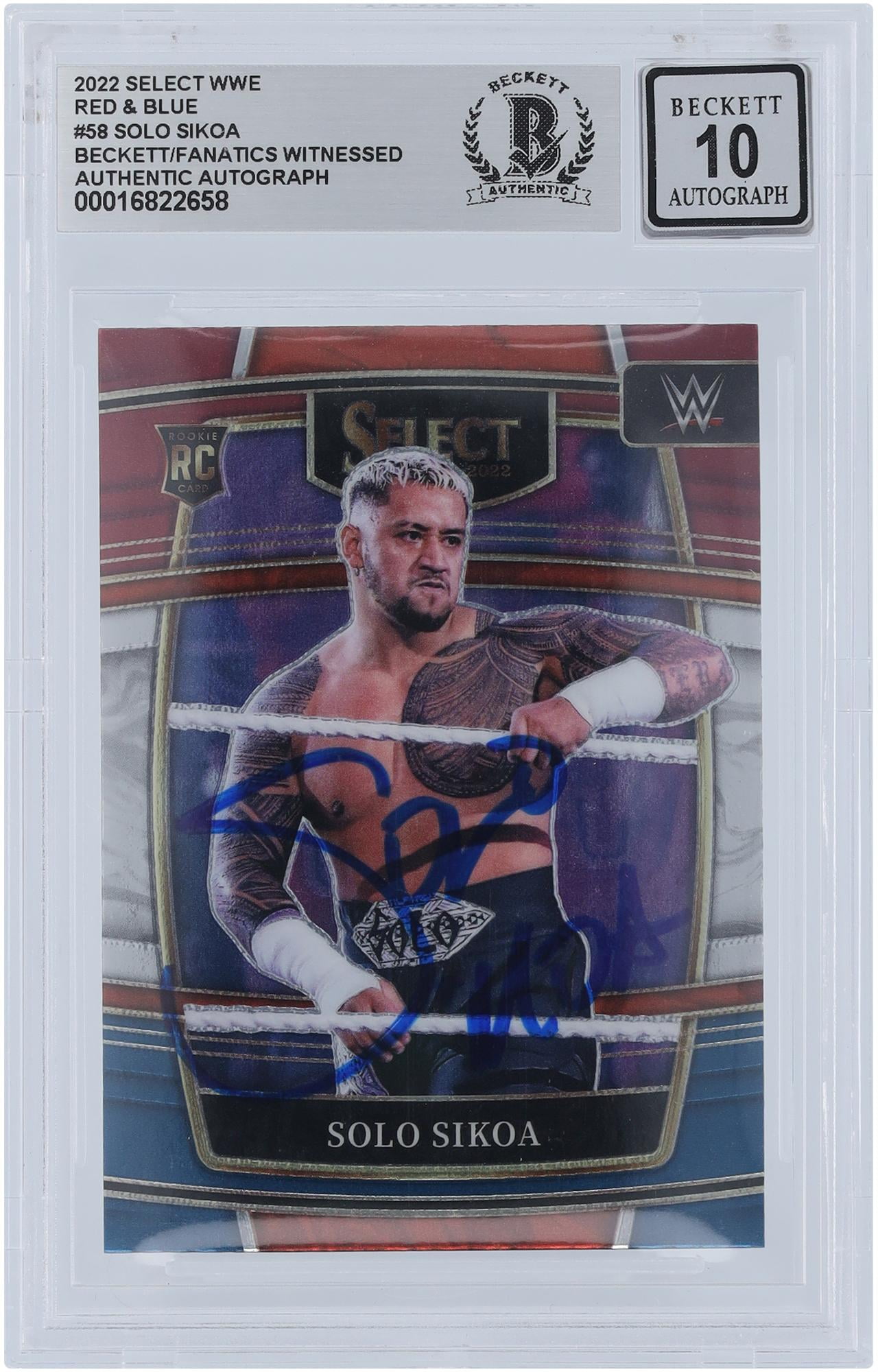 Solo Sikoa WWE Autographed 2022 Panini Select Red & Blue #58 Beckett Fanatics Witnessed Authenticated 10 Rookie Card - Fanatics Authentic Certified