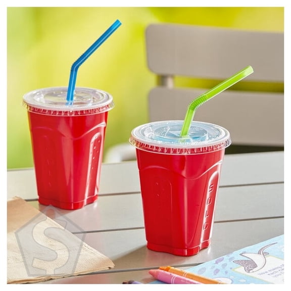 Solo Squared 9 oz. Red Plastic Cup with Straw and Lid - 180/Case