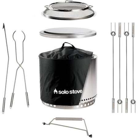 Solo Stove Bonfire Ultimate Bundle 2.0 | Smokeless Fire Pit, Stand, Shelter, Shield, Lid, Handle, Sticks&Tools, Portable Camping Accessories, Wood Burning, Stainless Steel, H: 16.75in x Dia: 19.5in