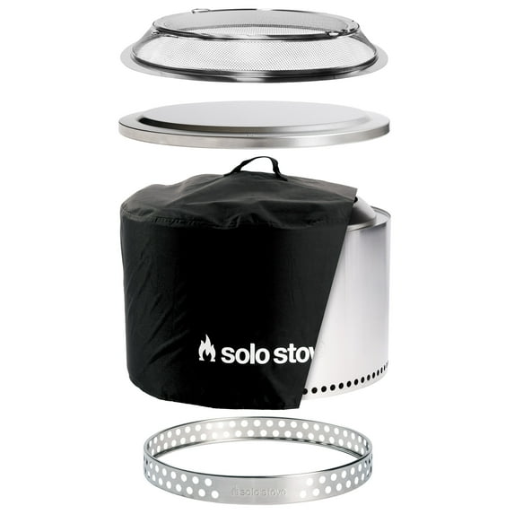 Solo Stove Yukon Backyard Bundle 2.0 | Incl. Yukon Smokeless Fire Pit with Stand, Shelter, Shield, Lid, Portable for Wood Burning, Removable Ash Pan, Stainless Steel, H: 19.8in x Dia: 27in, 50.85lbs