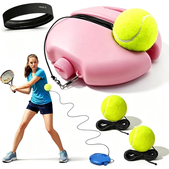 Solo Tennis Trainer Rebound Ball with String, Portable Tennis Practice Rebounder Trainer Set, Self Training Tool with Weighted Base for Home Backyard Tennis Ball Practice Equipment(Pink)